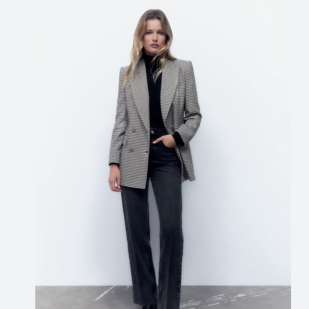 NWT ZARA WOMEN NEW DOUBLE BREASTED HOUNDSTOOTH BLAZER - Size S
